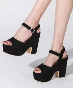 Woman Sandals High Heels Female Platform Ankle Strap Buckle Ladies Flock Wedge Shoes 2023 Summer Dropshipping.jpg (1)