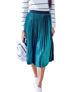 Y1A0Ladies Vintage Autumn Winter Women Velvet Skirt High Waisted Elegant Sexy Skinny Black Pleated Skirts Female