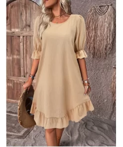 aVcHSolid Color Casual Loose Short Dresses For Women 2024 Fashion Summer Women s A Line Midi