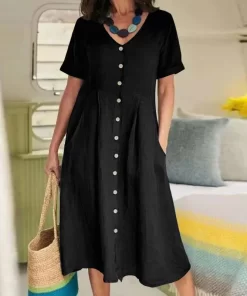 rABGSolid Color Casual Loose Long Dresses For Women 2024 Fashion Summer Women s A Line Midi